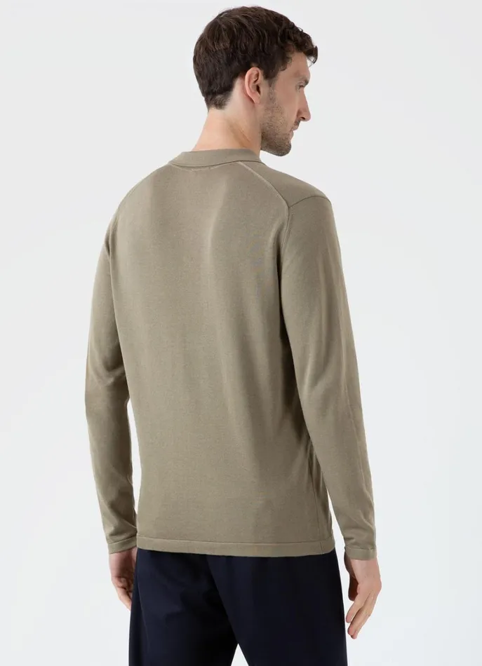 SUNSPEL Knitwear Long Sleeve Sea Island Cotton Polo Shirt Dark Stone 8211 Men
