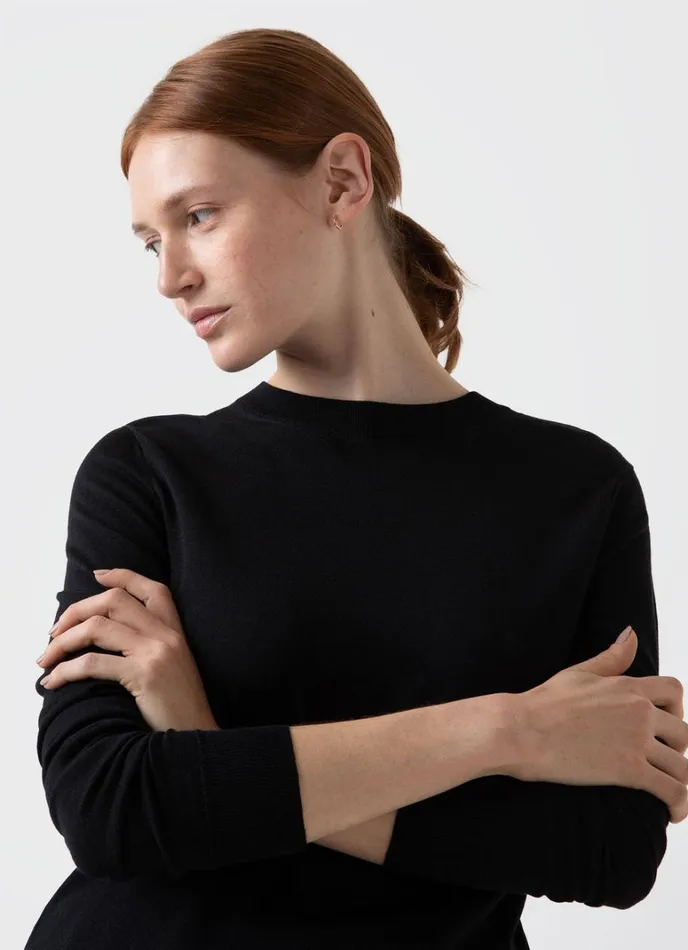 SUNSPEL Knitwear Merino Silk Crew Neck Jumper Black 8211 Women