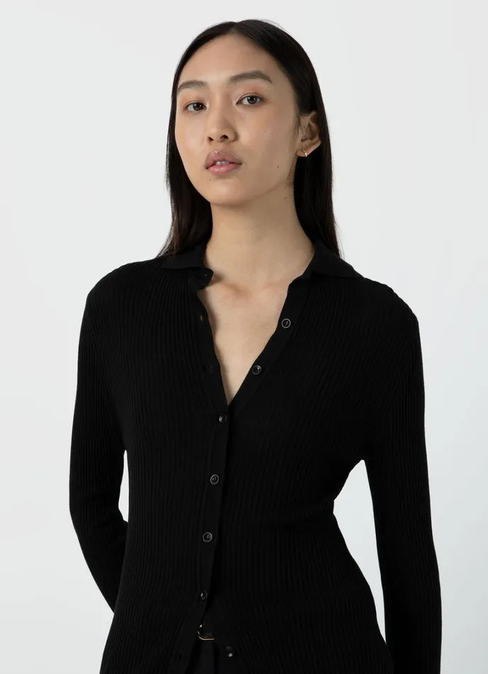 SUNSPEL Knitwear Mulberry Silk Rib Cardigan Black 8211 Women