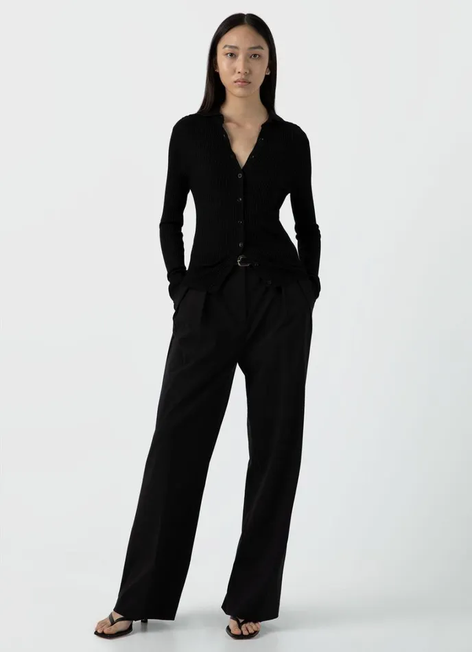 SUNSPEL Knitwear Mulberry Silk Rib Cardigan Black 8211 Women