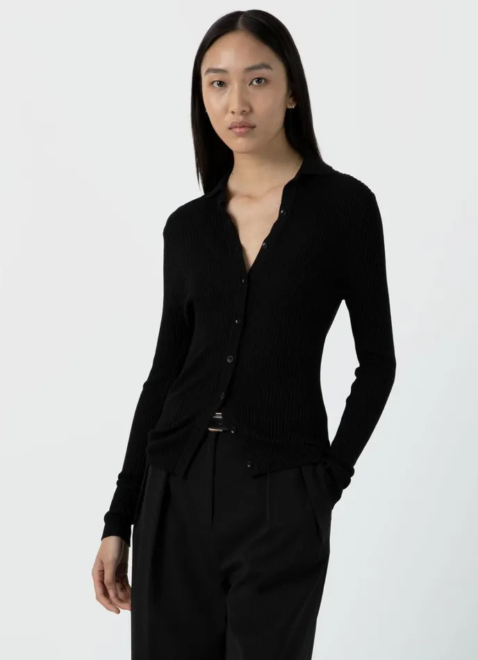 SUNSPEL Knitwear Mulberry Silk Rib Cardigan Black 8211 Women