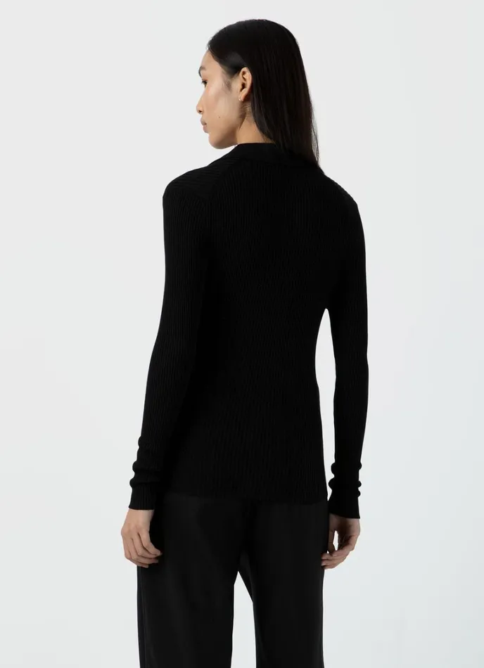 SUNSPEL Knitwear Mulberry Silk Rib Cardigan Black 8211 Women