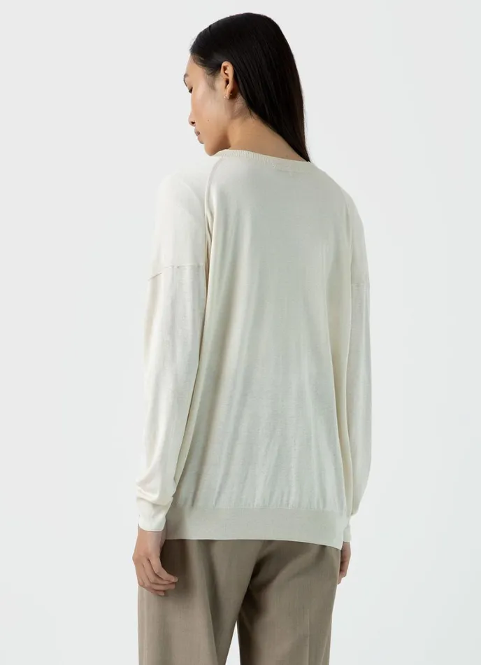 SUNSPEL Knitwear Relaxed Mulberry Silk Vneck Jumper Ecru 8211 Women