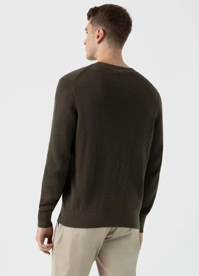 SUNSPEL Knitwear Waffle Stitch Crew Neck Jumper Khaki 8211 Men