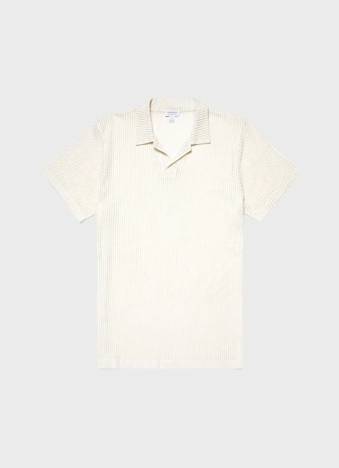 SUNSPEL Polo Shirts Linear Mesh Polo Shirt Ecru 8211 Men