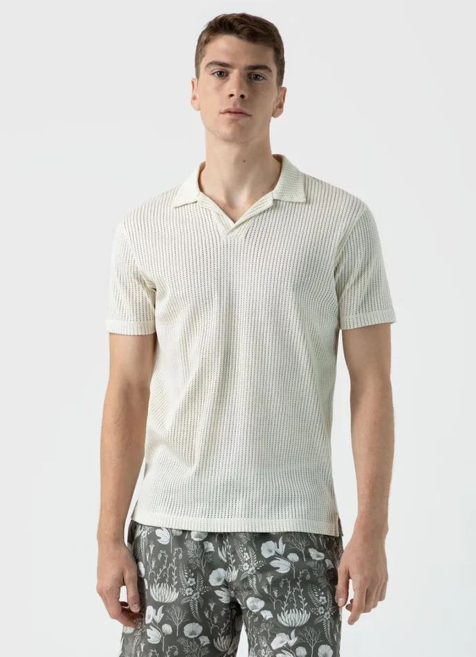SUNSPEL Polo Shirts Linear Mesh Polo Shirt Ecru 8211 Men