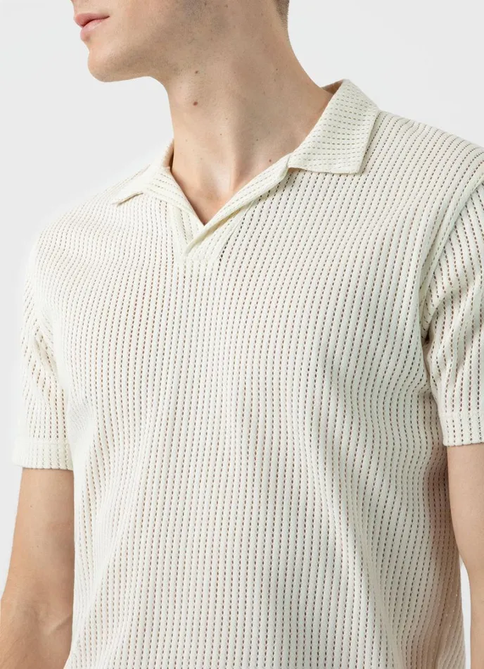 SUNSPEL Polo Shirts Linear Mesh Polo Shirt Ecru 8211 Men