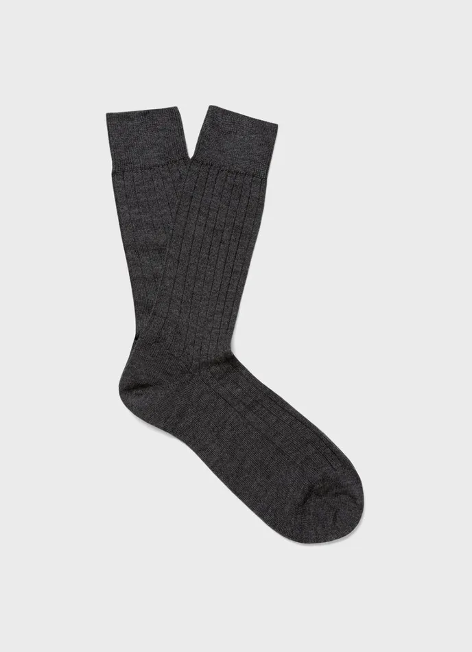SUNSPEL Socks Merino Wool Ribbed Socks Charcoal Melange 8211 Men