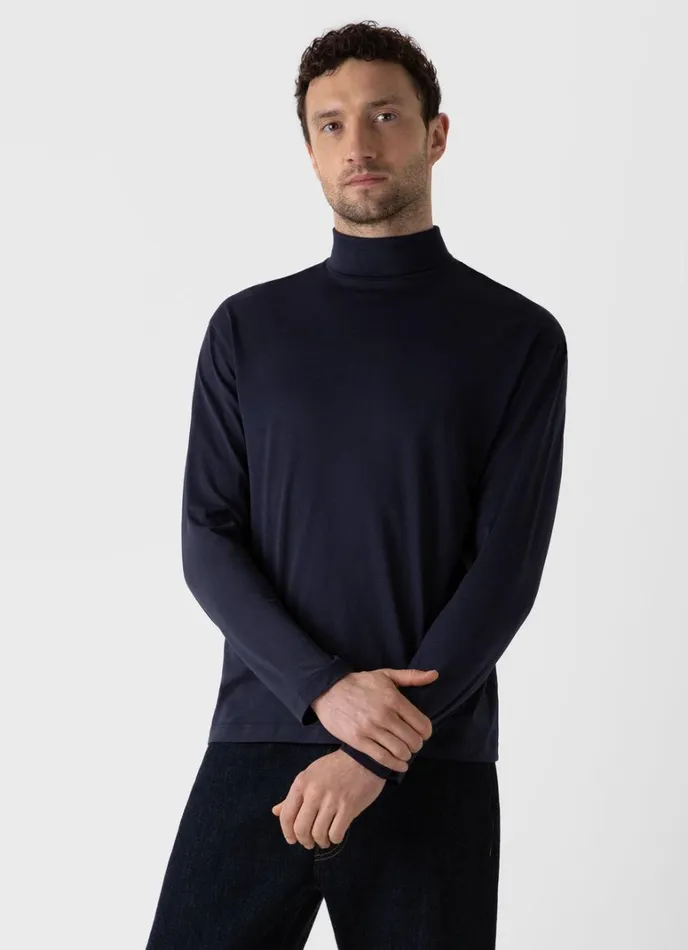 SUNSPEL Tshirts Long Sleeve Roll Neck Tshirt Navy 8211 Men