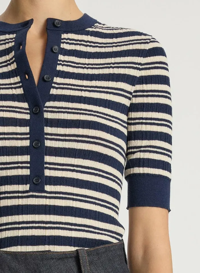 Sweaters Women ALC Fisher Fine Cotton Knit Top Navywhite Sweaters Women ALC Fisher Fine Cotton Knit Top Navywhite