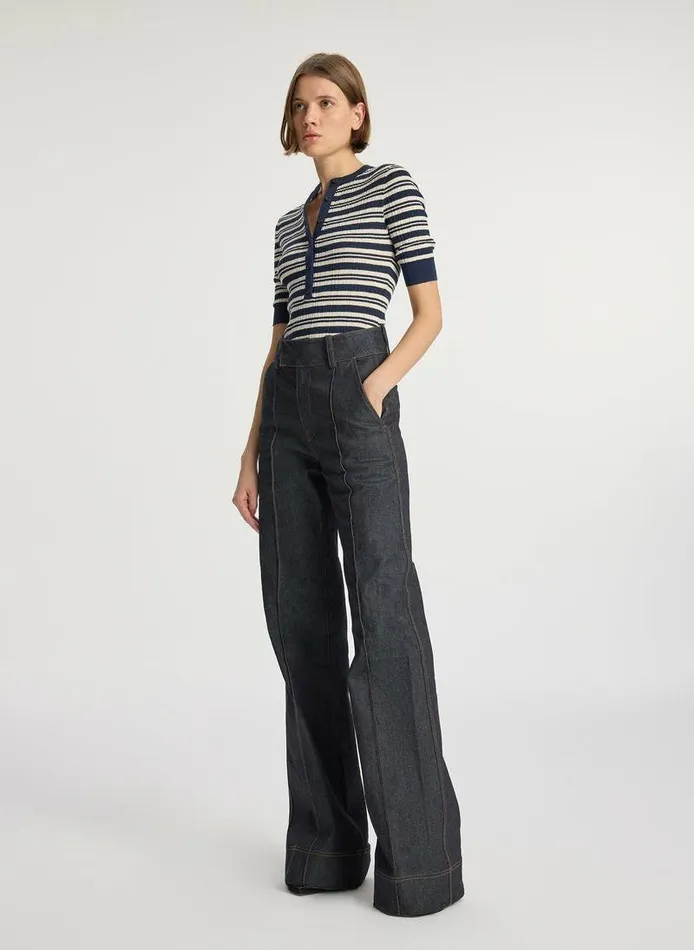 Sweaters Women ALC Fisher Fine Cotton Knit Top Navywhite Sweaters Women ALC Fisher Fine Cotton Knit Top Navywhite