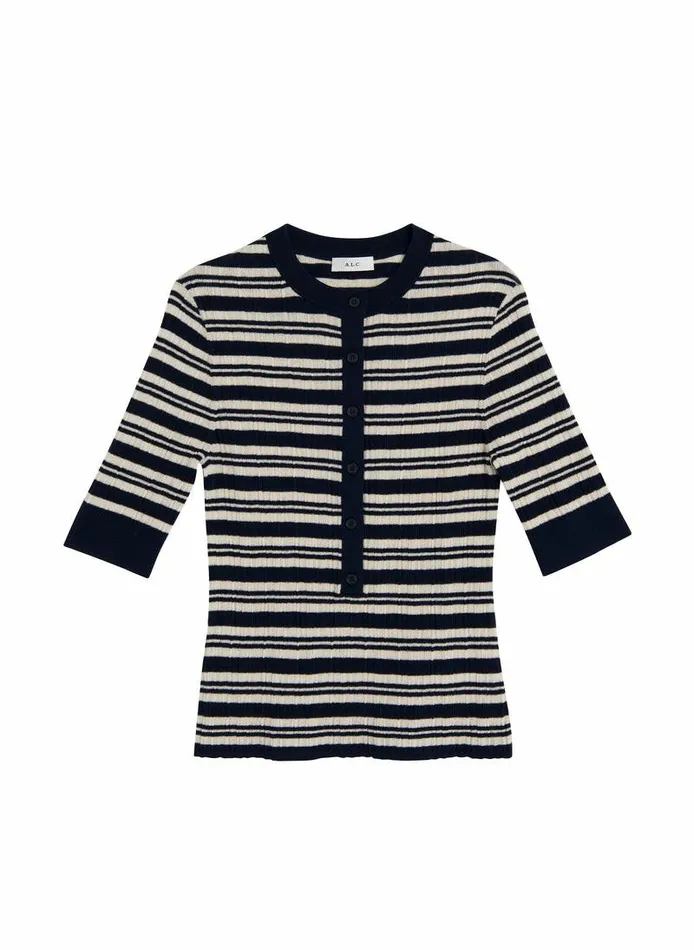 Sweaters Women ALC Fisher Fine Cotton Knit Top Navywhite Sweaters Women ALC Fisher Fine Cotton Knit Top Navywhite