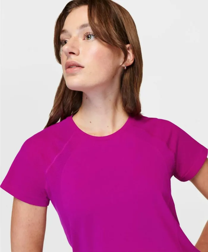 Sweaty Betty Athlete Seamless Featherweight Tee Magenta Fusion Purple Clothing TShirts