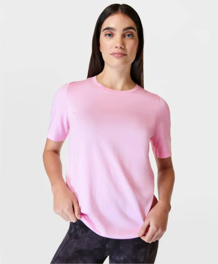 Sweaty Betty Essential Crew Neck Tee Chalk Pink Clothing TShirts