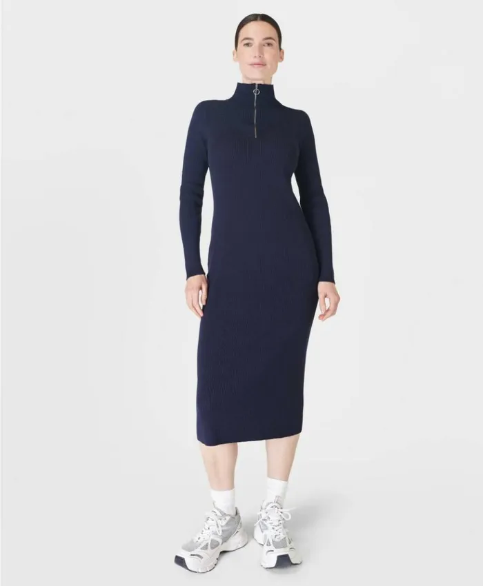 Sweaty Betty Frame Knitted Midi Dress Navy Blue Clothing