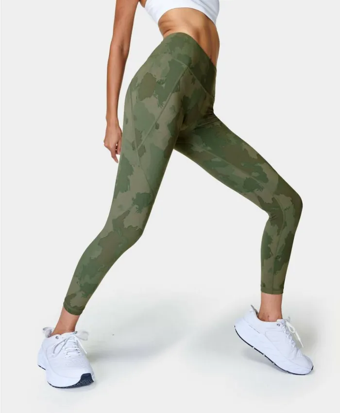 Sweaty Betty Power 78 Workout Leggings Green Painted Camo Print Clothing 78 Length