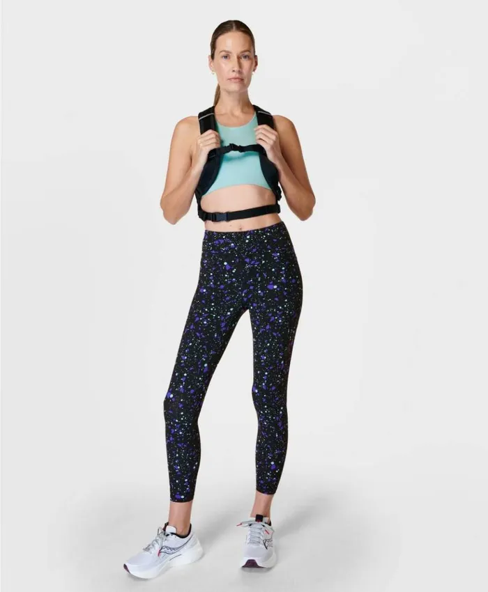 Sweaty Betty Zero Gravity 78 Running Leggings Purple Marble Terazzo Print Clothing 78 Length