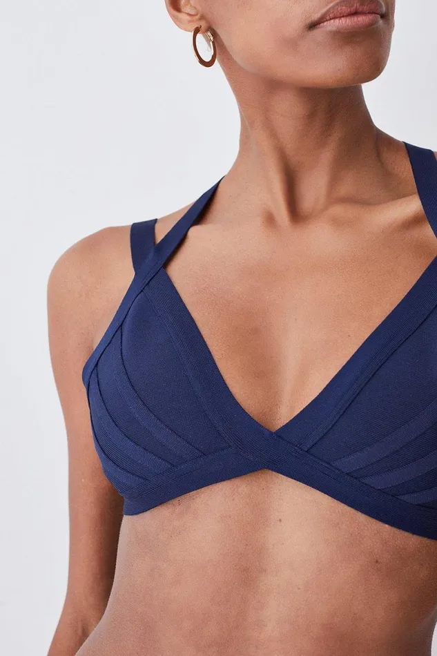 Swimwear Women Karen Millen Bandage Double Strap Bikini Top Navy