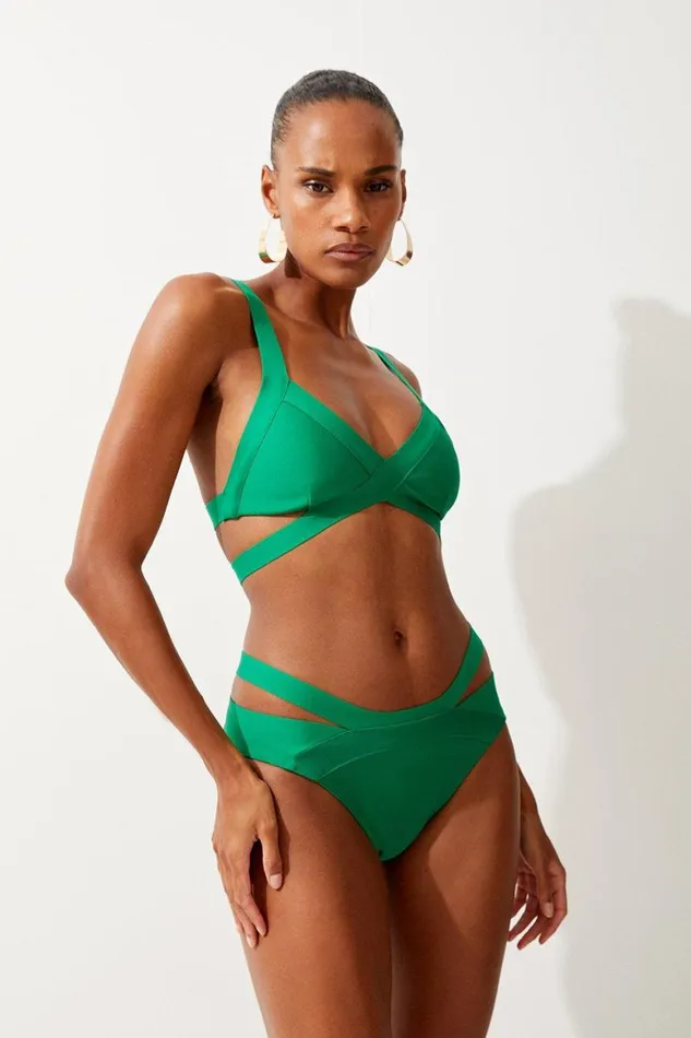 Swimwear Women Karen Millen Bandage Strappy Bikini Bottoms Green