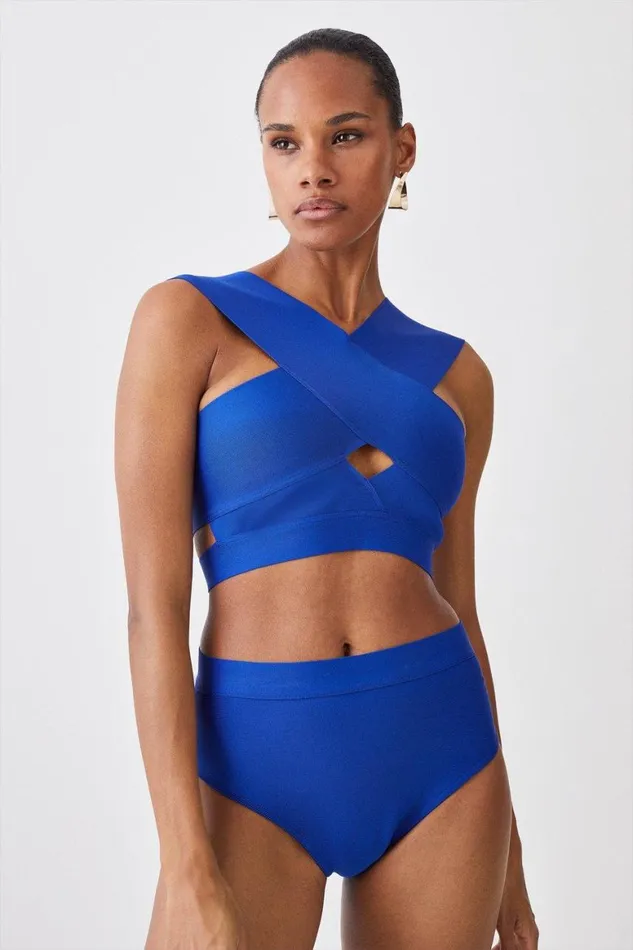 Swimwear Women Karen Millen High Waisted Bandage Bikini Bottoms Cobalt