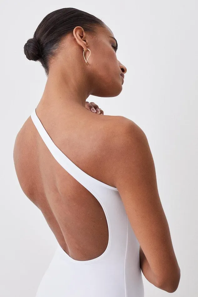 Swimwear Women Karen Millen One Shoulder Chain Strap Cut Out Swimsuit White