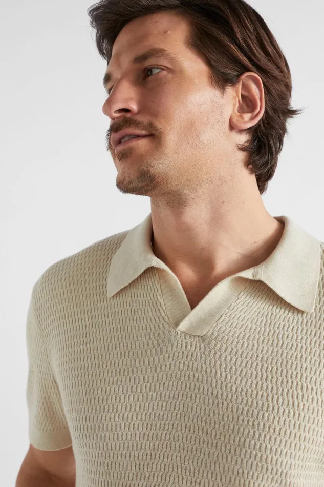TShirts and Sweaters Man Seed Heritage Knitted Trophy Polo Ecru