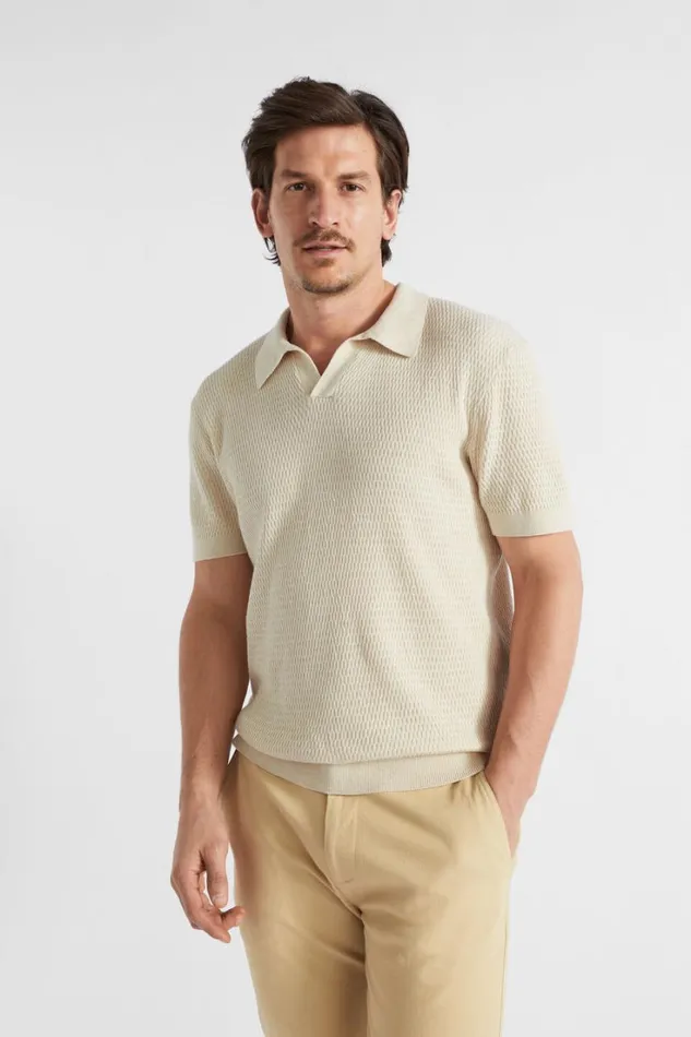 TShirts and Sweaters Man Seed Heritage Knitted Trophy Polo Ecru