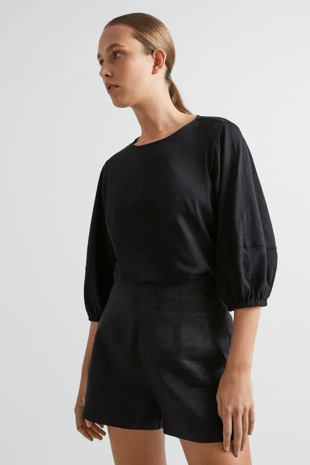 TShirts and Tops Woman Seed Heritage Balloon Sleeve Slub Top Black