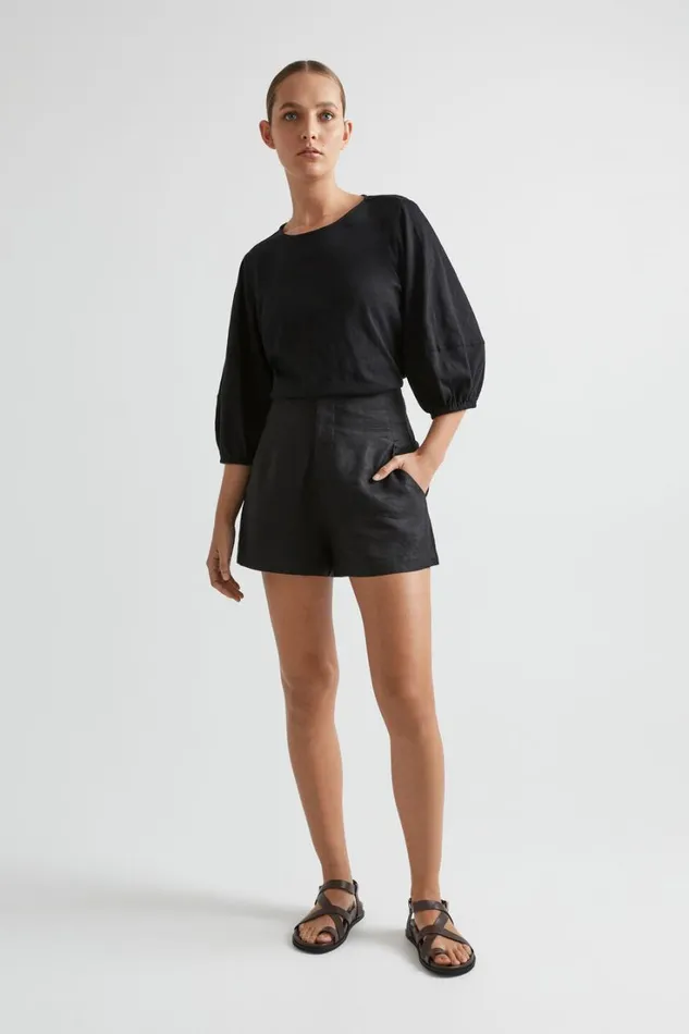 TShirts and Tops Woman Seed Heritage Balloon Sleeve Slub Top Black