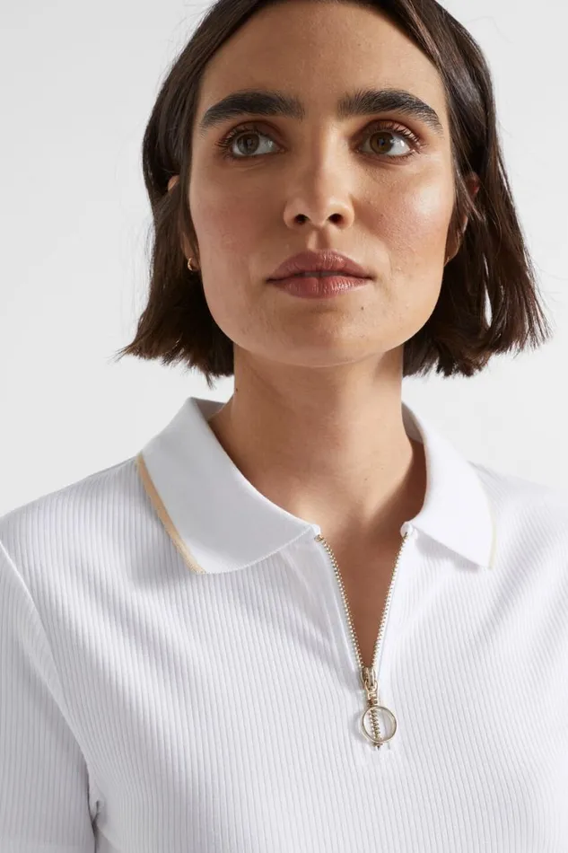 TShirts and Tops Woman Seed Heritage Collared Zip Thru Top Whisper White