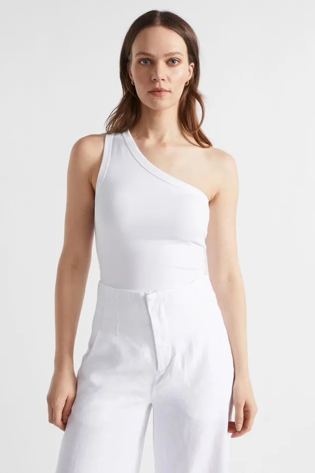 TShirts and Tops Woman Seed Heritage One Shoulder Tank Whisper White