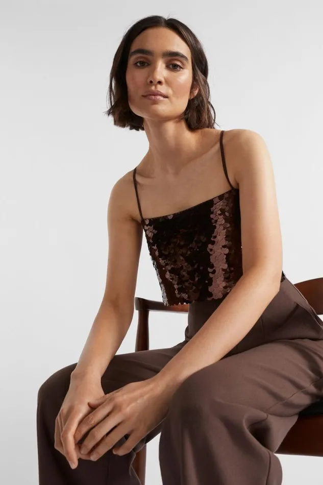 TShirts and Tops Woman Seed Heritage Sequin Crop Cami Deep Raisin