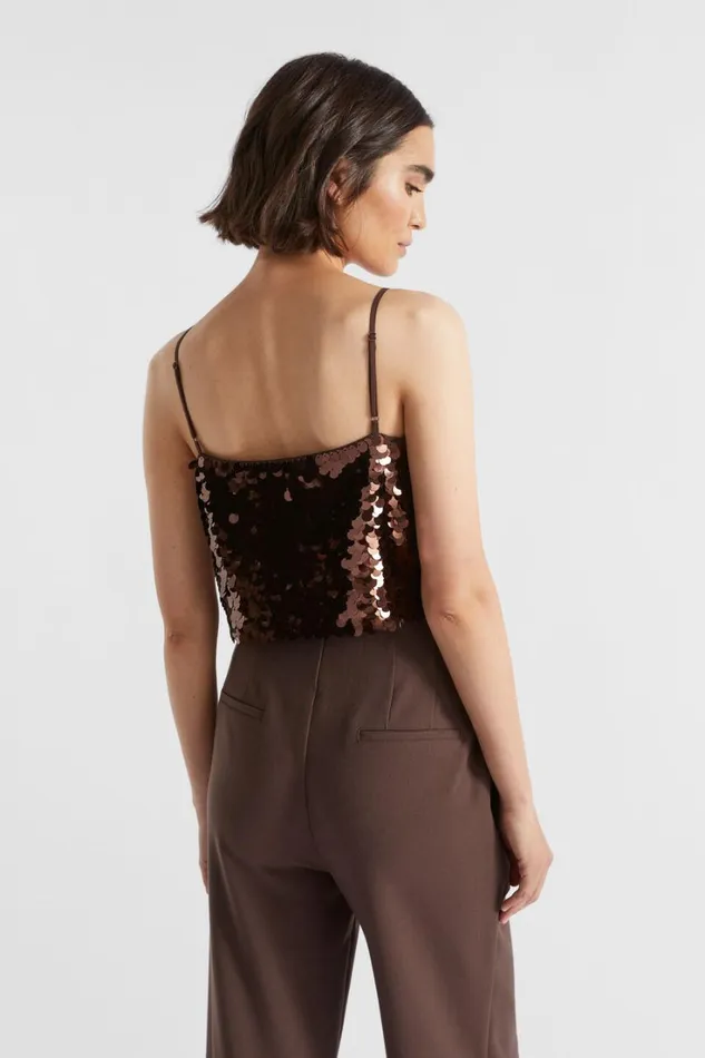TShirts and Tops Woman Seed Heritage Sequin Crop Cami Deep Raisin