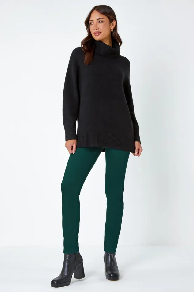 Teal 31039 Denim Stretch Elastic Waist Jegging Women Roman Trousers