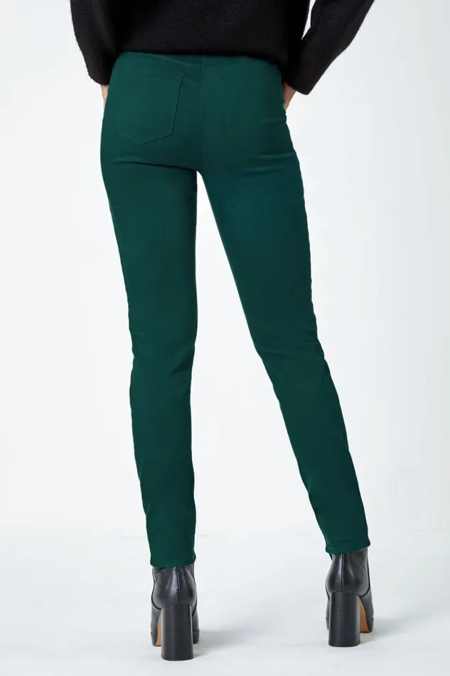 Teal 31039 Denim Stretch Elastic Waist Jegging Women Roman Trousers