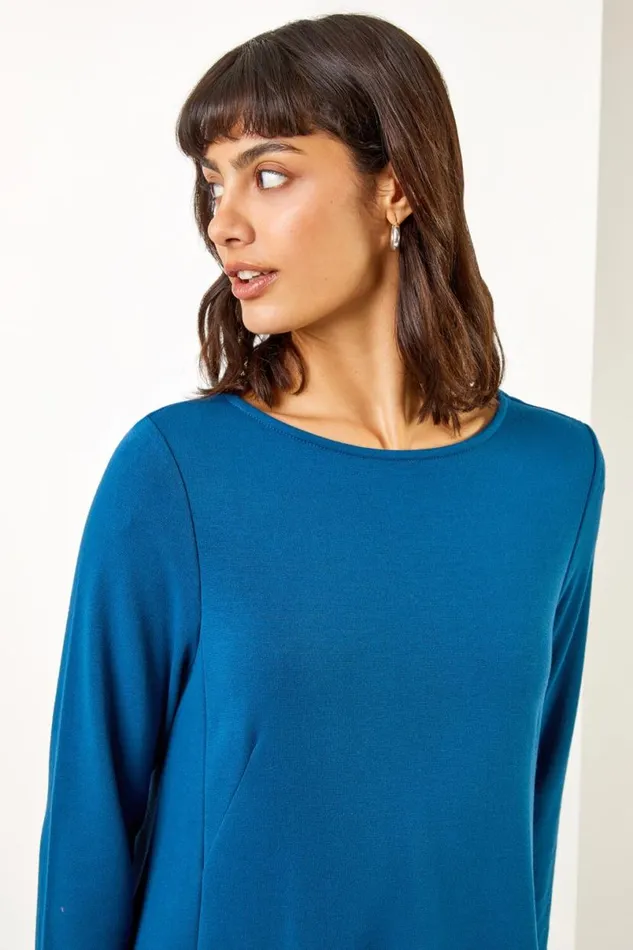Teal ALine Pocket Detail Swing Dress Women Roman Dresses