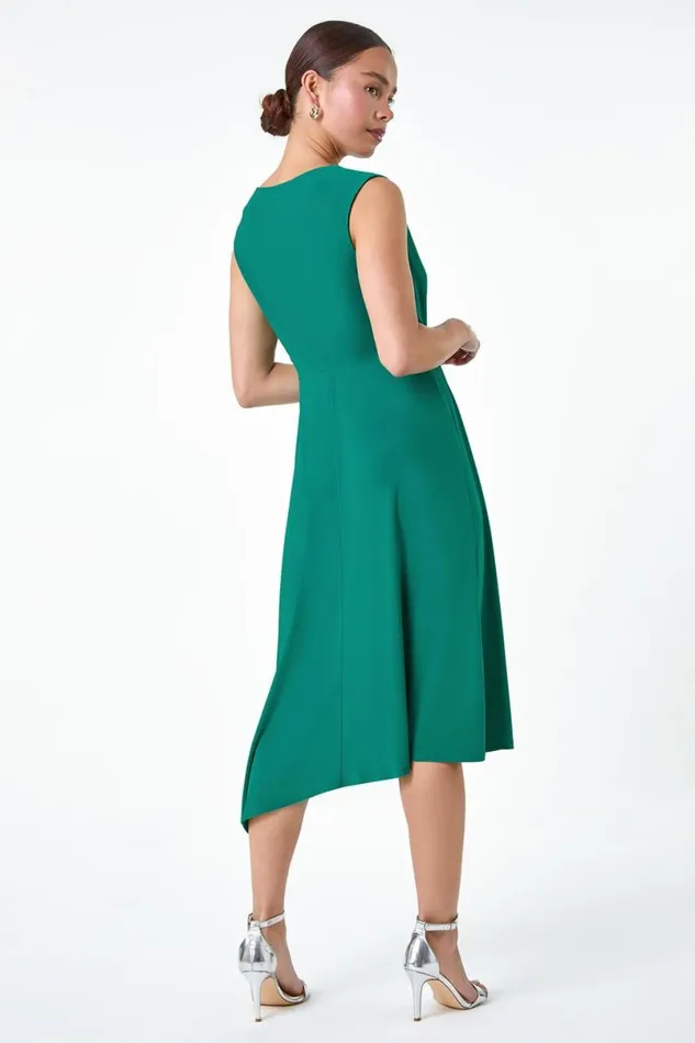 Teal Petite Pleat Detail Stretch Wrap Dress Women Roman Dresses