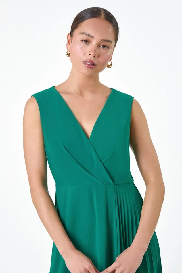 Teal Petite Pleat Detail Stretch Wrap Dress Women Roman Dresses
