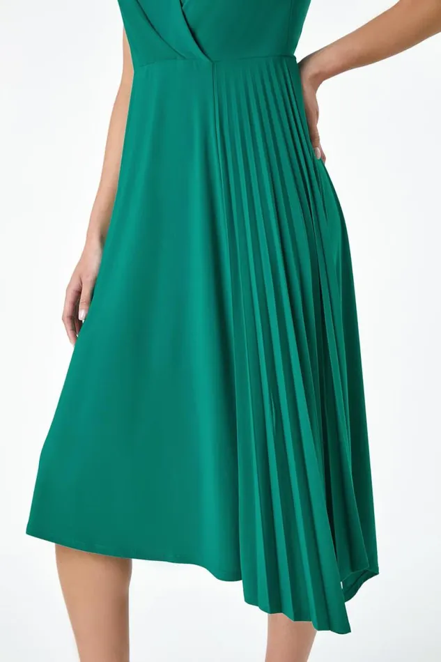 Teal Petite Pleat Detail Stretch Wrap Dress Women Roman Dresses