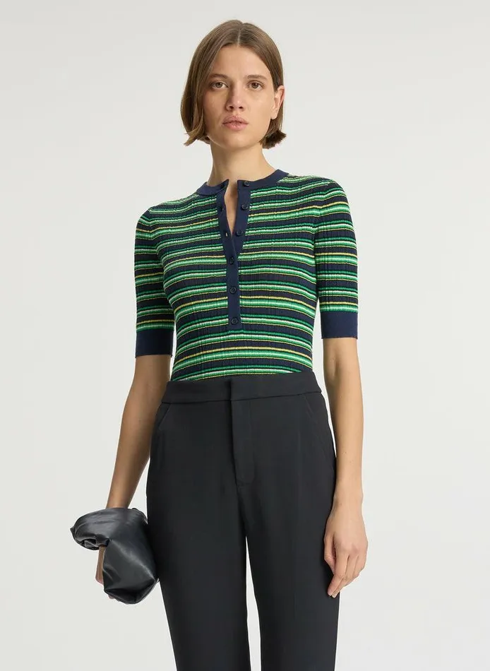 Tees and Tanks Women ALC Fisher Fine Cotton Knit Top Navygreen Multi