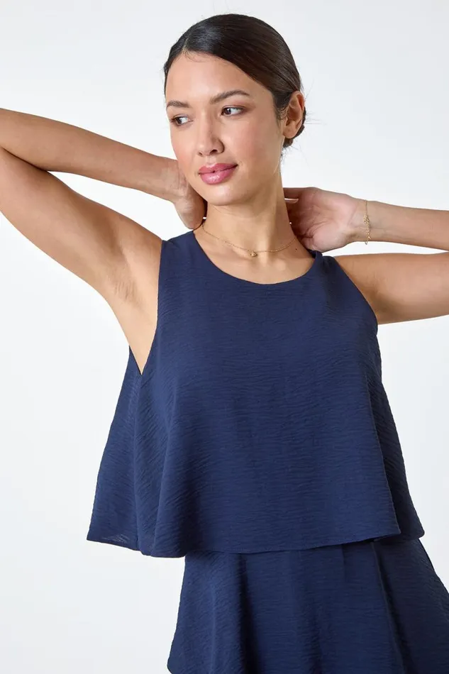 Textured Plain Tiered Playsuit Women Roman Dresses