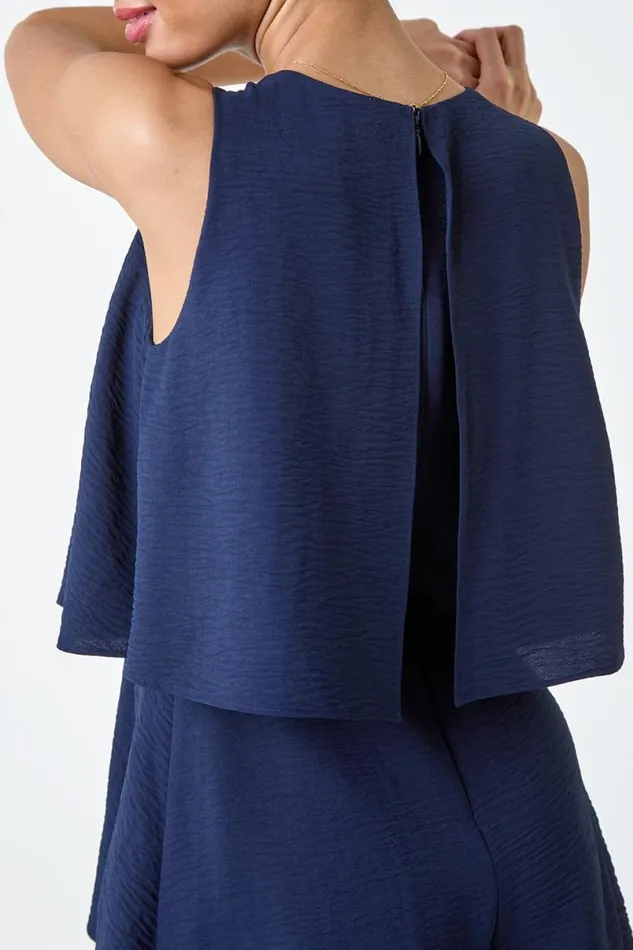 Textured Plain Tiered Playsuit Women Roman Dresses