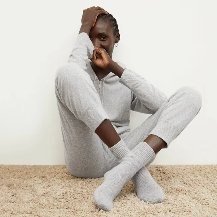 The Ribbed Cashmere Socks Heather Gray Accessories M M LaFleur Women