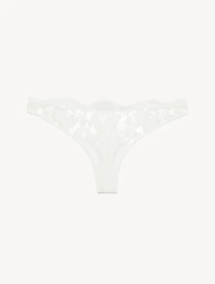 Thong In Off White With Cotton Leavers Lace Lingerie La Perla G String and Thong