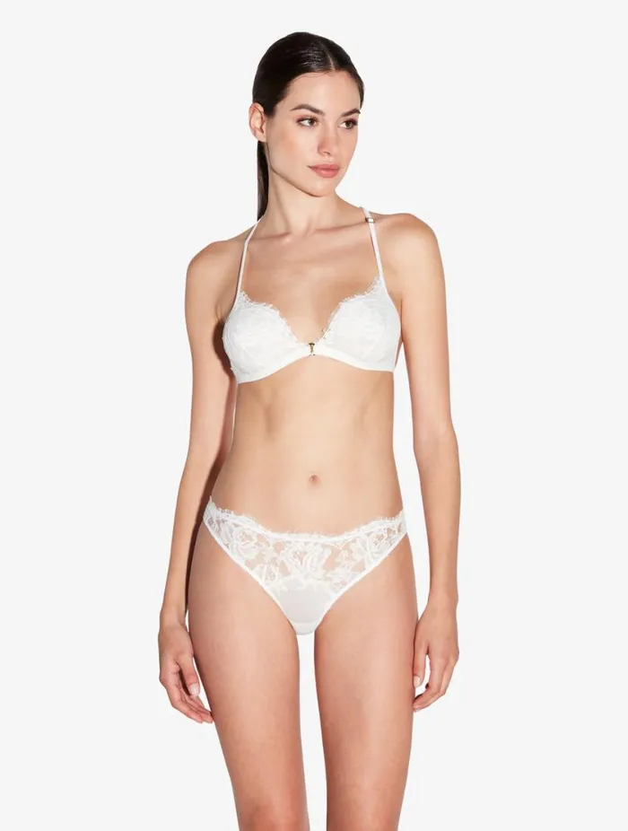 Thong In Off White With Cotton Leavers Lace Lingerie La Perla G String and Thong