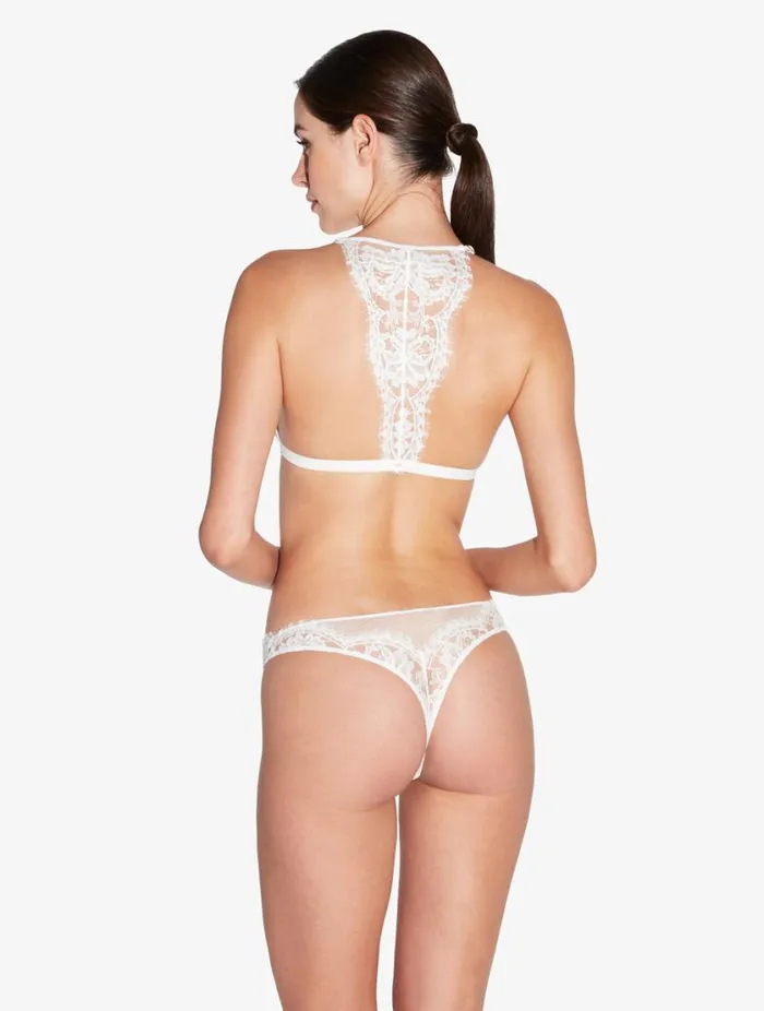 Thong In Off White With Cotton Leavers Lace Lingerie La Perla G String and Thong