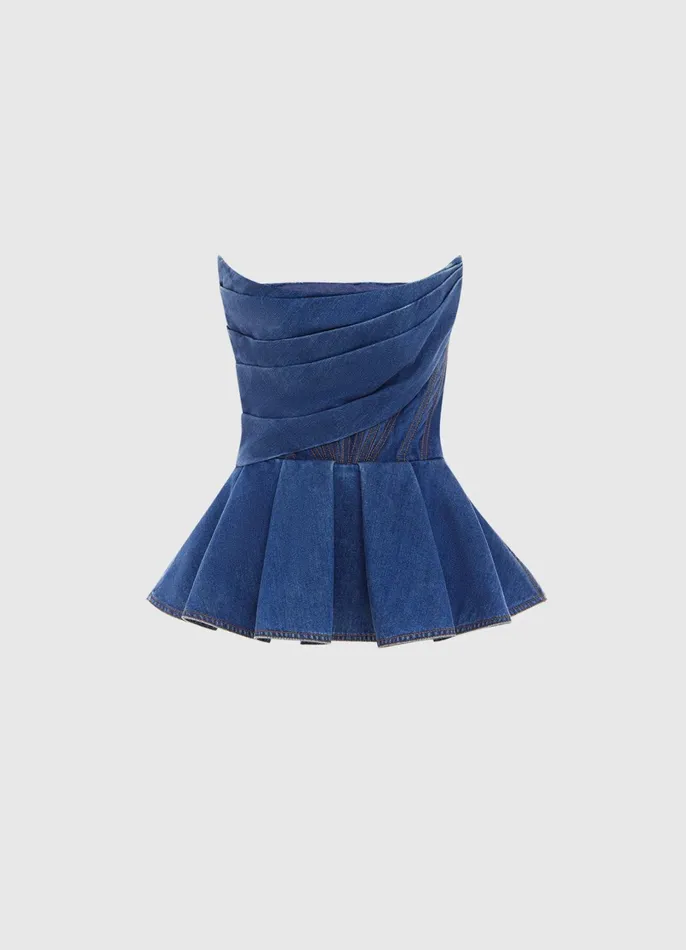 Tops and Shirts Women LEO LIN Leah Denim Bustier Top 8211 Dark Wash