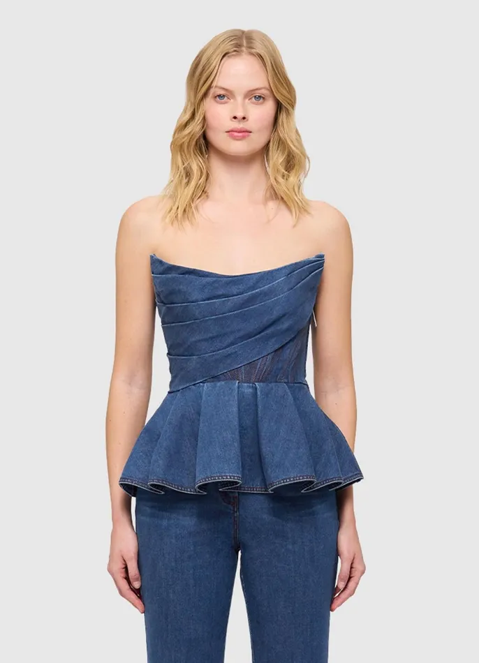 Tops and Shirts Women LEO LIN Leah Denim Bustier Top 8211 Dark Wash