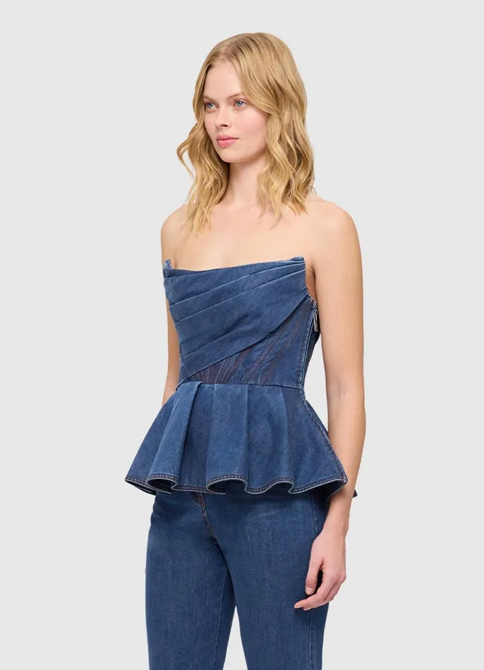 Tops and Shirts Women LEO LIN Leah Denim Bustier Top 8211 Dark Wash