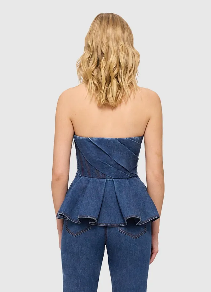 Tops and Shirts Women LEO LIN Leah Denim Bustier Top 8211 Dark Wash